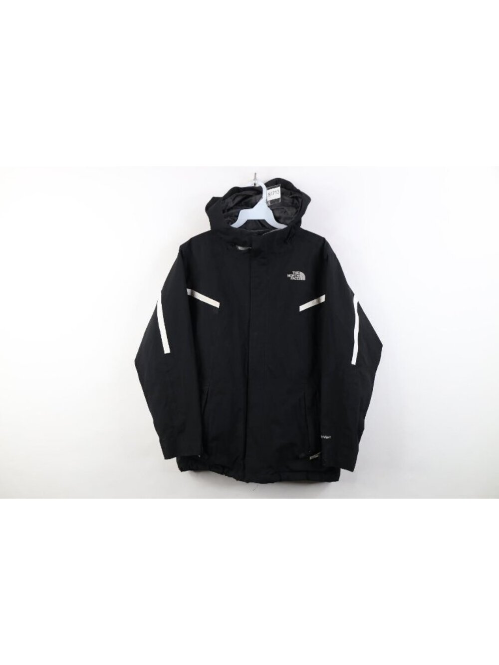 The North Face Boys Large Distressed Spell Out HyVent Hooded Rain Jacket Black
